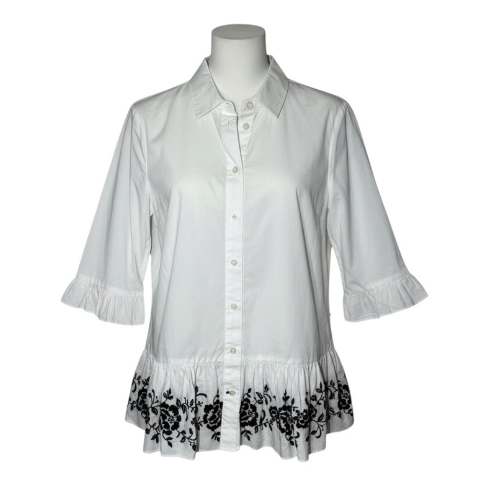 Kate Spade 3/4 Length‎ Sleeves Drop Waist Floral Button Down Top 100% Cotton